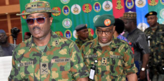 Maj.-Gen. Edward Buba, Director, Defence Media Operations, and Brigadier General Tukur Ismaila Gusau, Defence Spokesperson